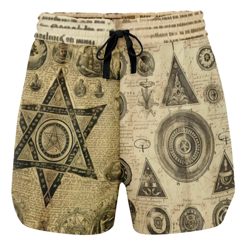 Loose Fit Shorts For Women With Alchemical Symbols