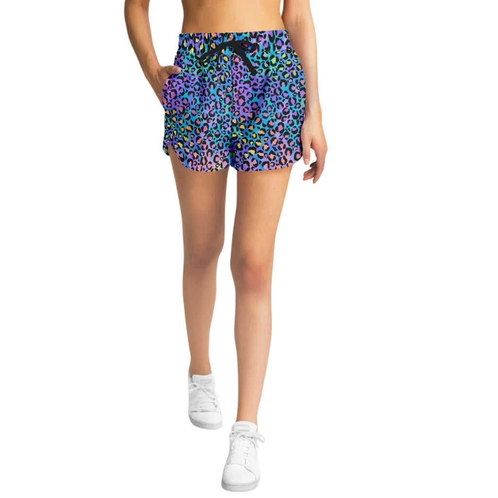Loose Women’s Shorts With Neon Leopard Spirit Print
