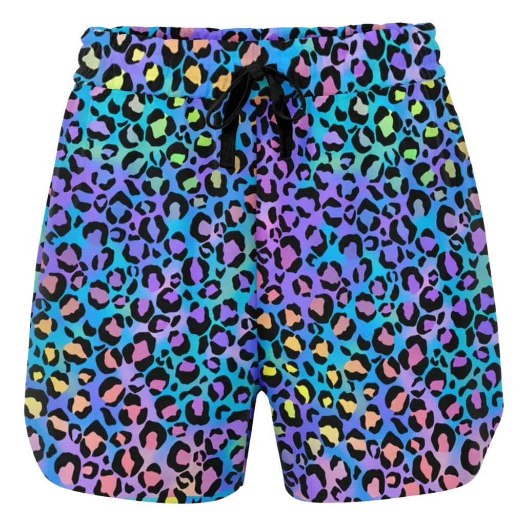 Loose Women’s Shorts With Neon Leopard Spirit Print
