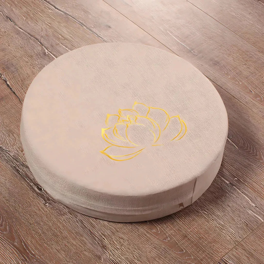 Lotus Embroidered Meditation Floor Cushions - Beige / 40x6cm