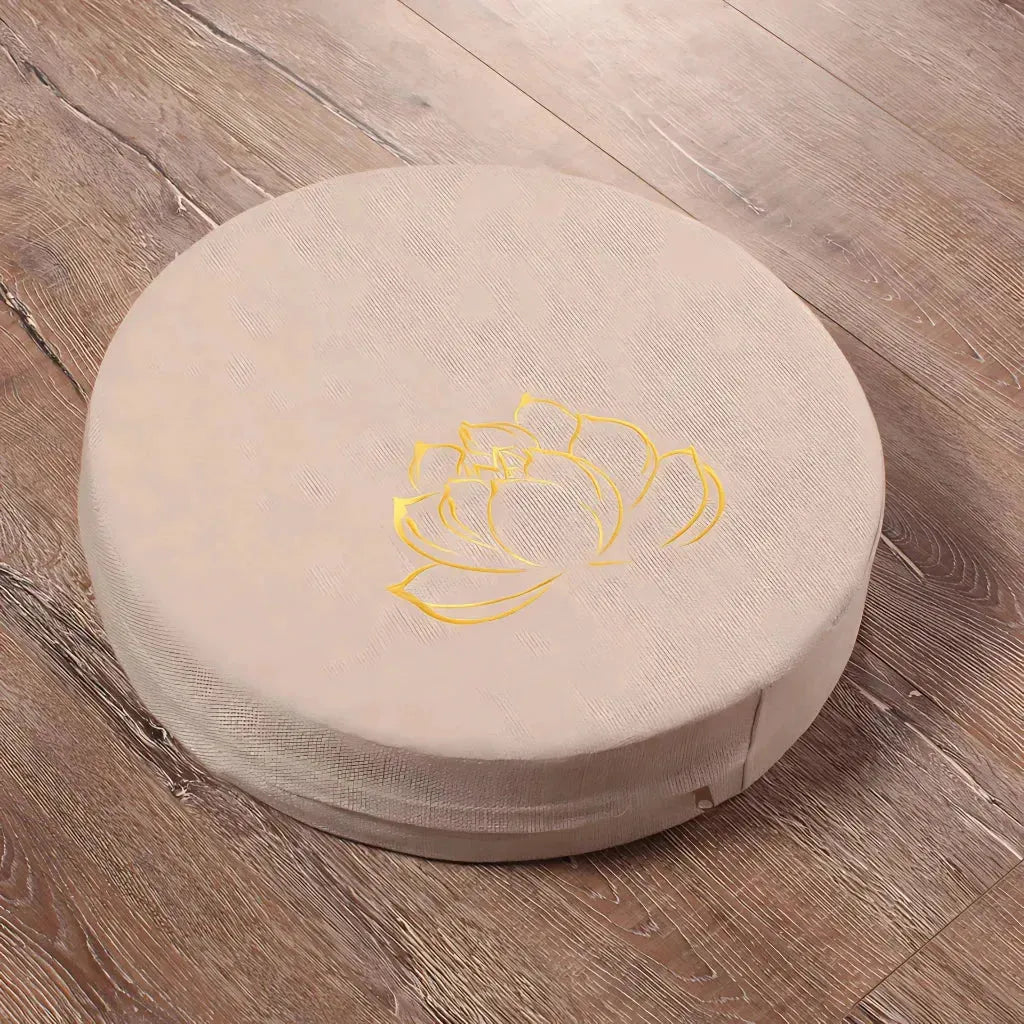 Lotus Embroidered Meditation Floor Cushions - Beige / 40x6cm