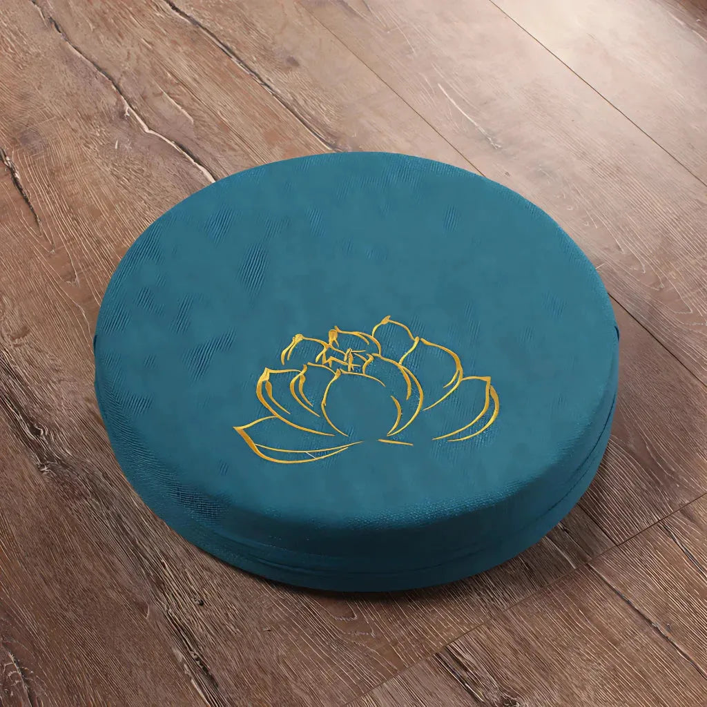 Lotus Embroidered Meditation Floor Cushions - Blue / 40x6cm