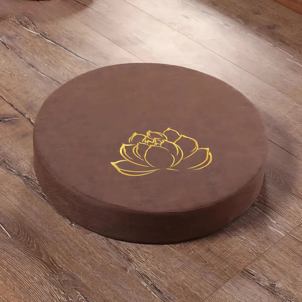 Lotus Embroidered Meditation Floor Cushions - Brown / 40x6cm