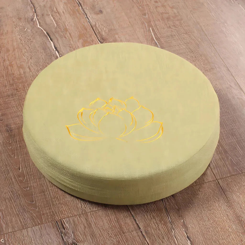 Lotus Embroidered Meditation Floor Cushions - Green / 40x6cm