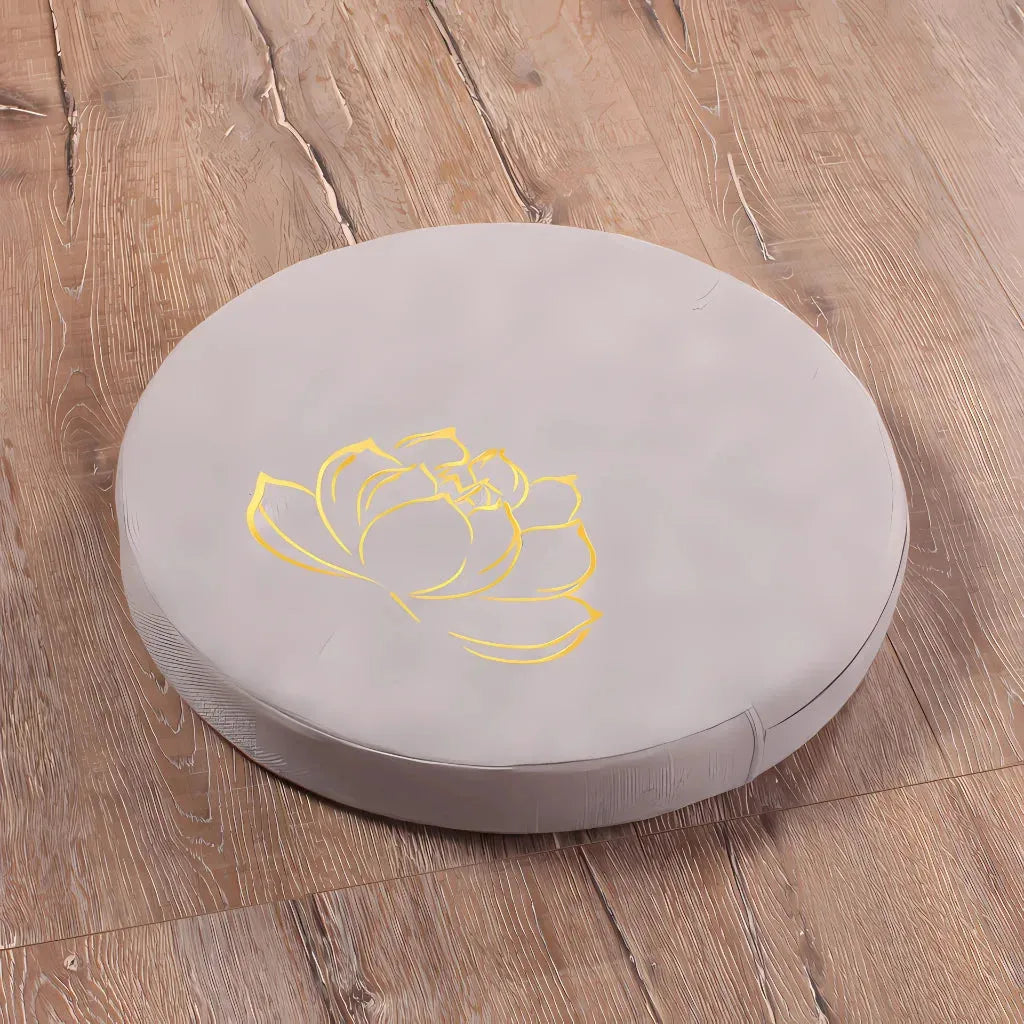 Lotus Embroidered Meditation Floor Cushions - Grey / 40x6cm