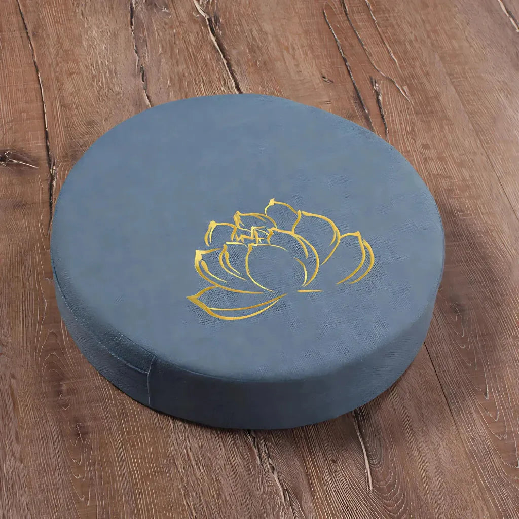 Lotus Embroidered Meditation Floor Cushions - Lake Blue / 40x6cm