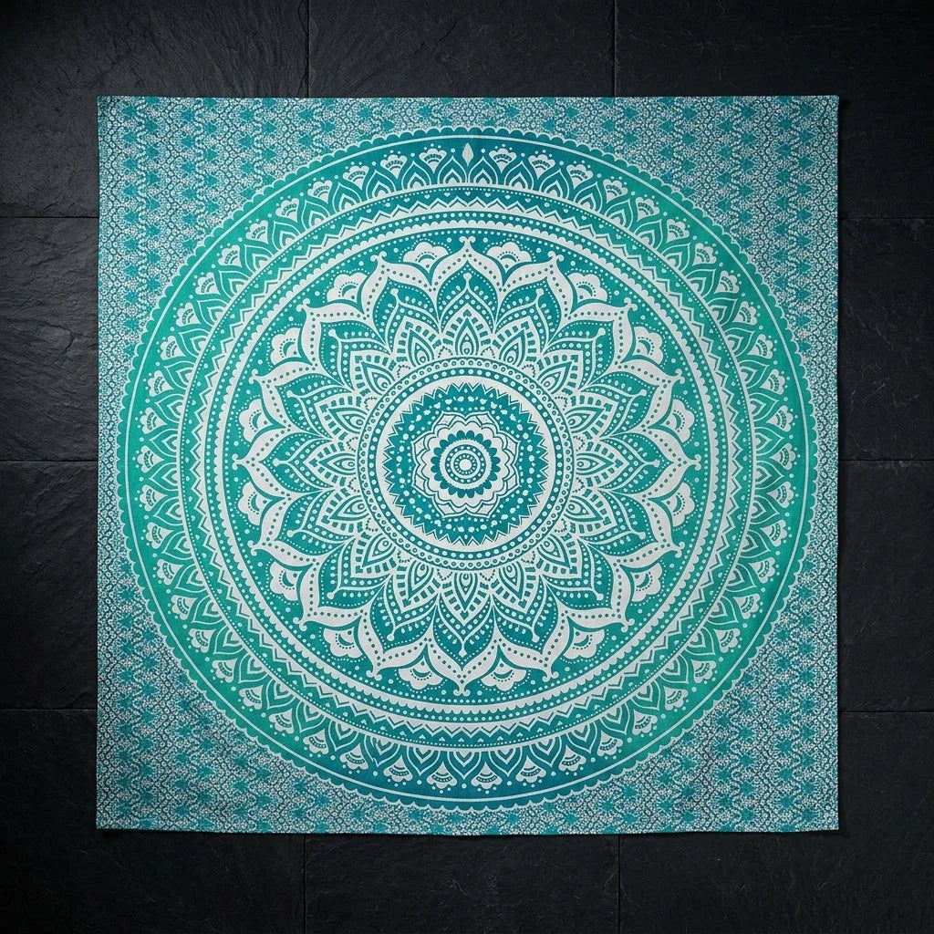 Mandala Tapestry Wall Hanging In Green And Blue