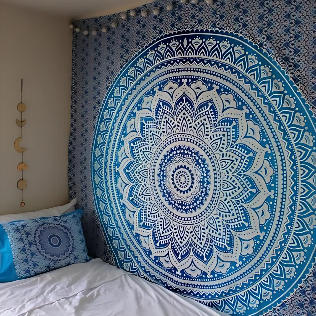 Mandala Tapestry Wall Hanging In Green And Blue - Style B / 150x100 cm