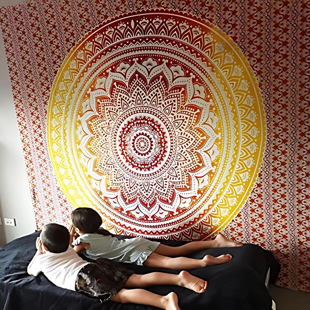 Mandala Tapestry Wall Hanging In Green And Blue - Style D / 150x100 cm