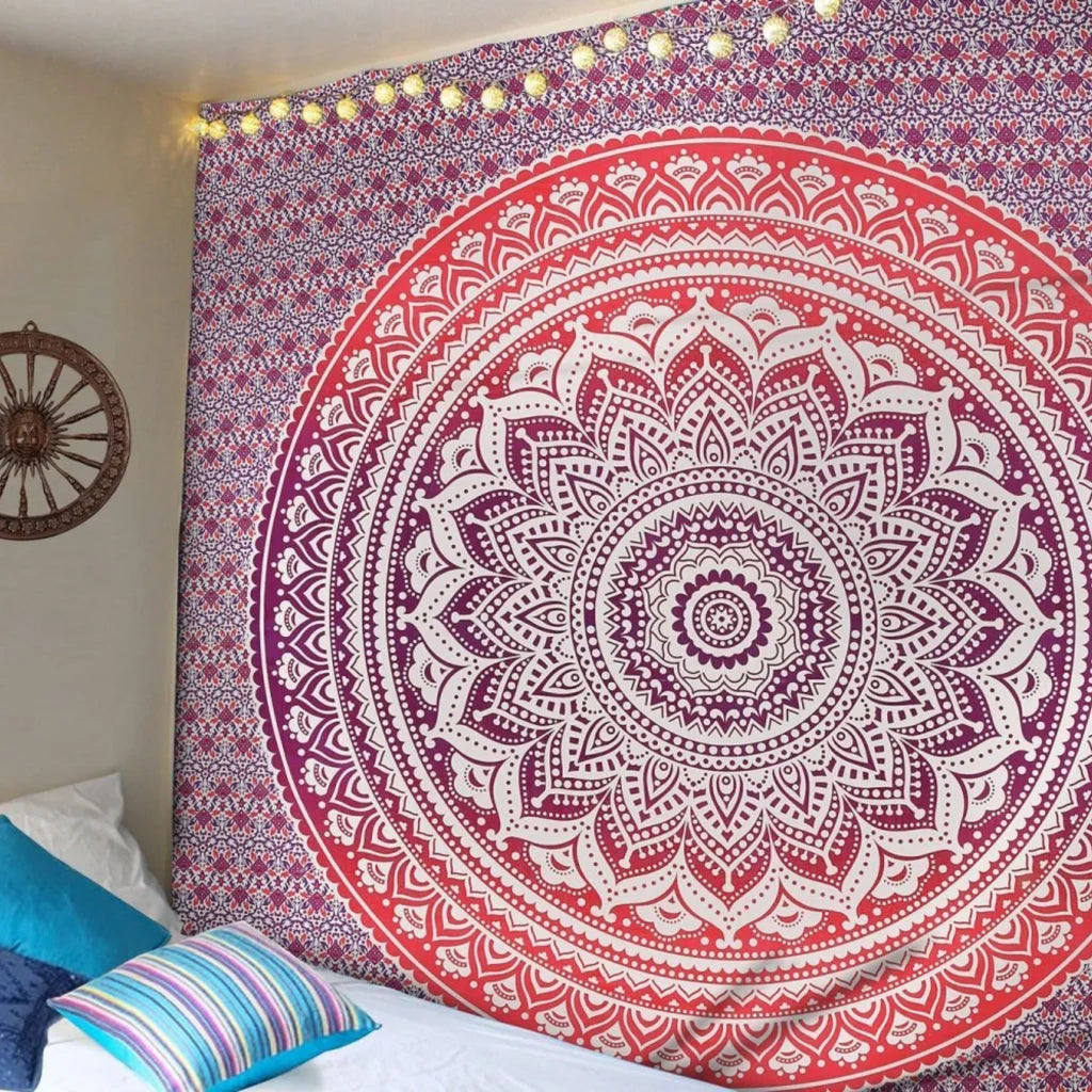 Mandala Tapestry Wall Hanging In Green And Blue - Style E / 150x100 cm