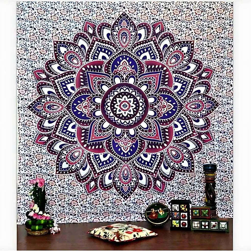 Mandala Wall Tapestry With Elephant Design - Floral / L