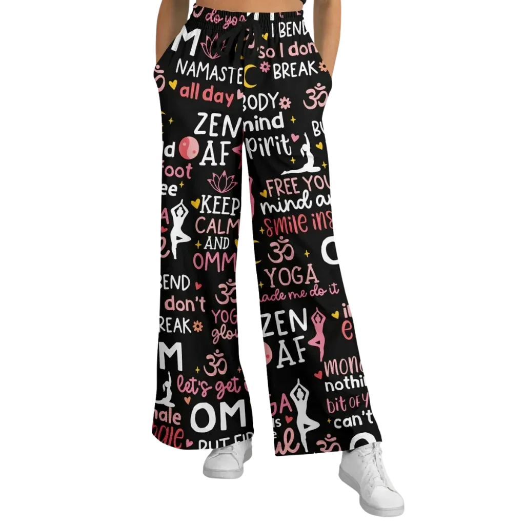 Mantra Mood Flared Jogger Pants With Yoga Quotes - XS