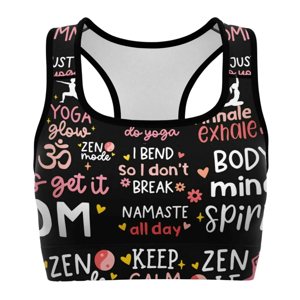 Mantra Print Yoga Bra And Pants Set