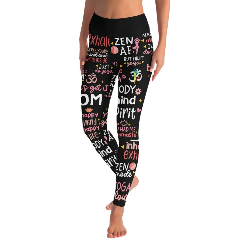 Mantra Print Yoga Bra And Pants Set