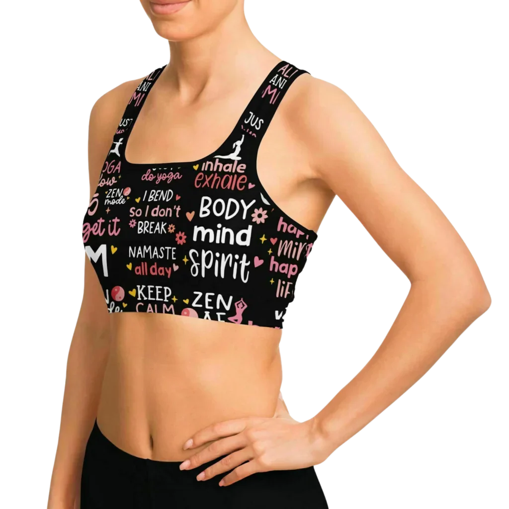 Mantra Print Yoga Bra And Pants Set