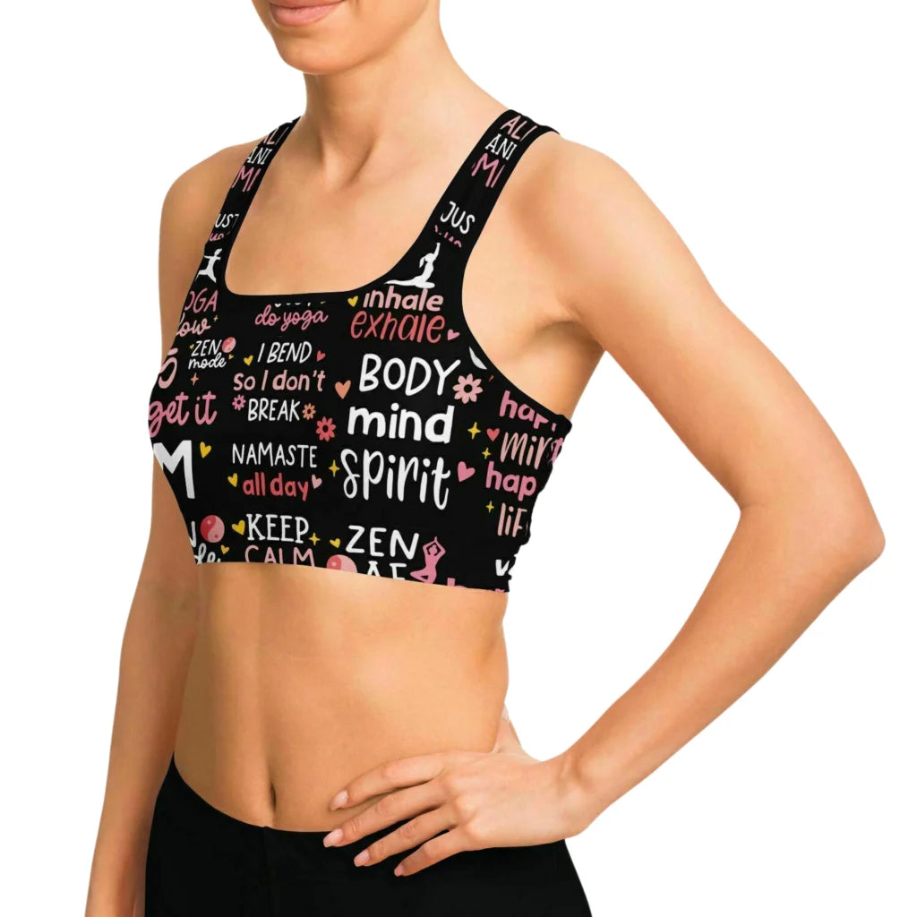 Mantra Print Yoga Bra And Pants Set