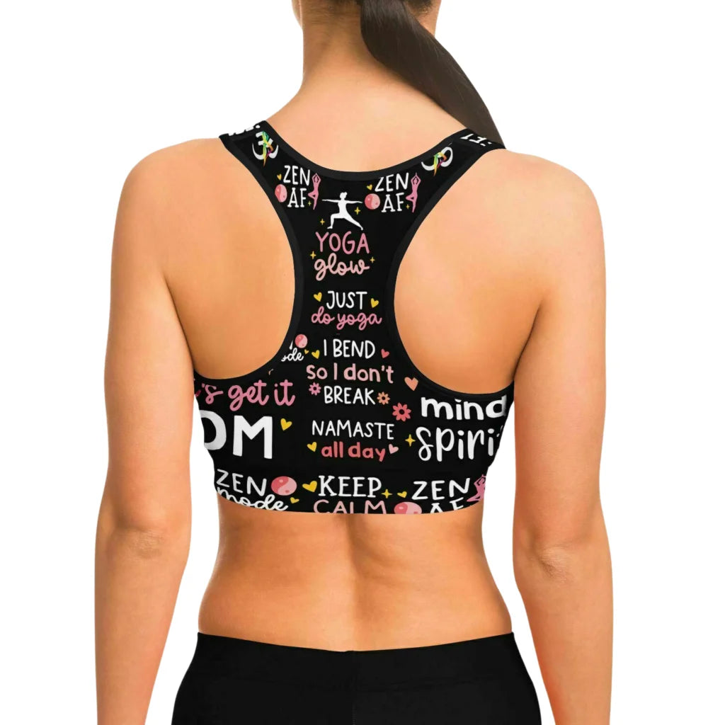 Mantra Print Yoga Bra And Pants Set