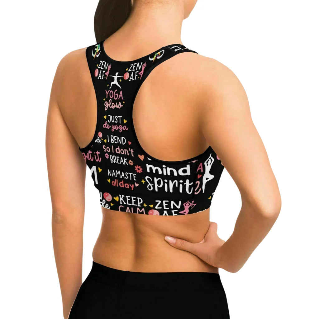 Mantra Print Yoga Bra And Pants Set