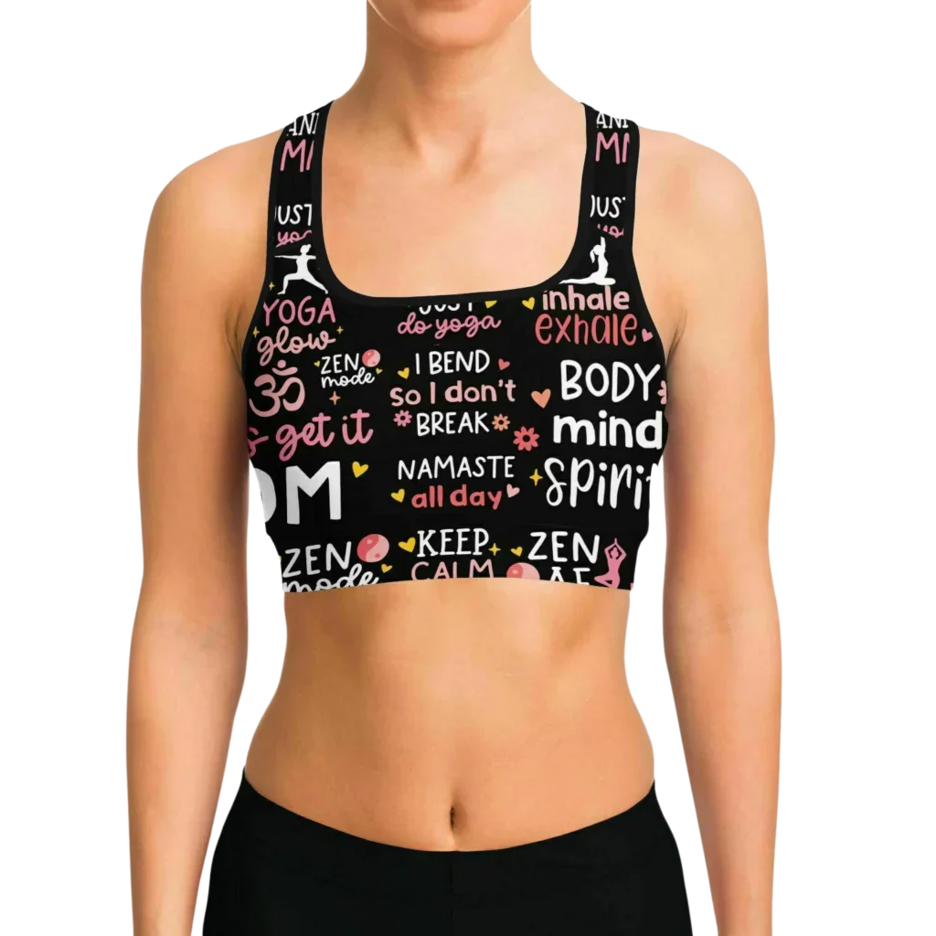 Mantra Print Yoga Bra And Pants Set