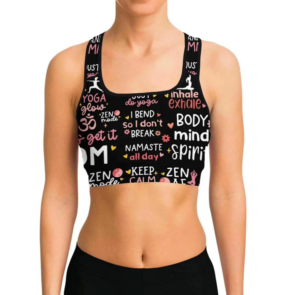 Mantra Print Yoga Bra And Pants Set