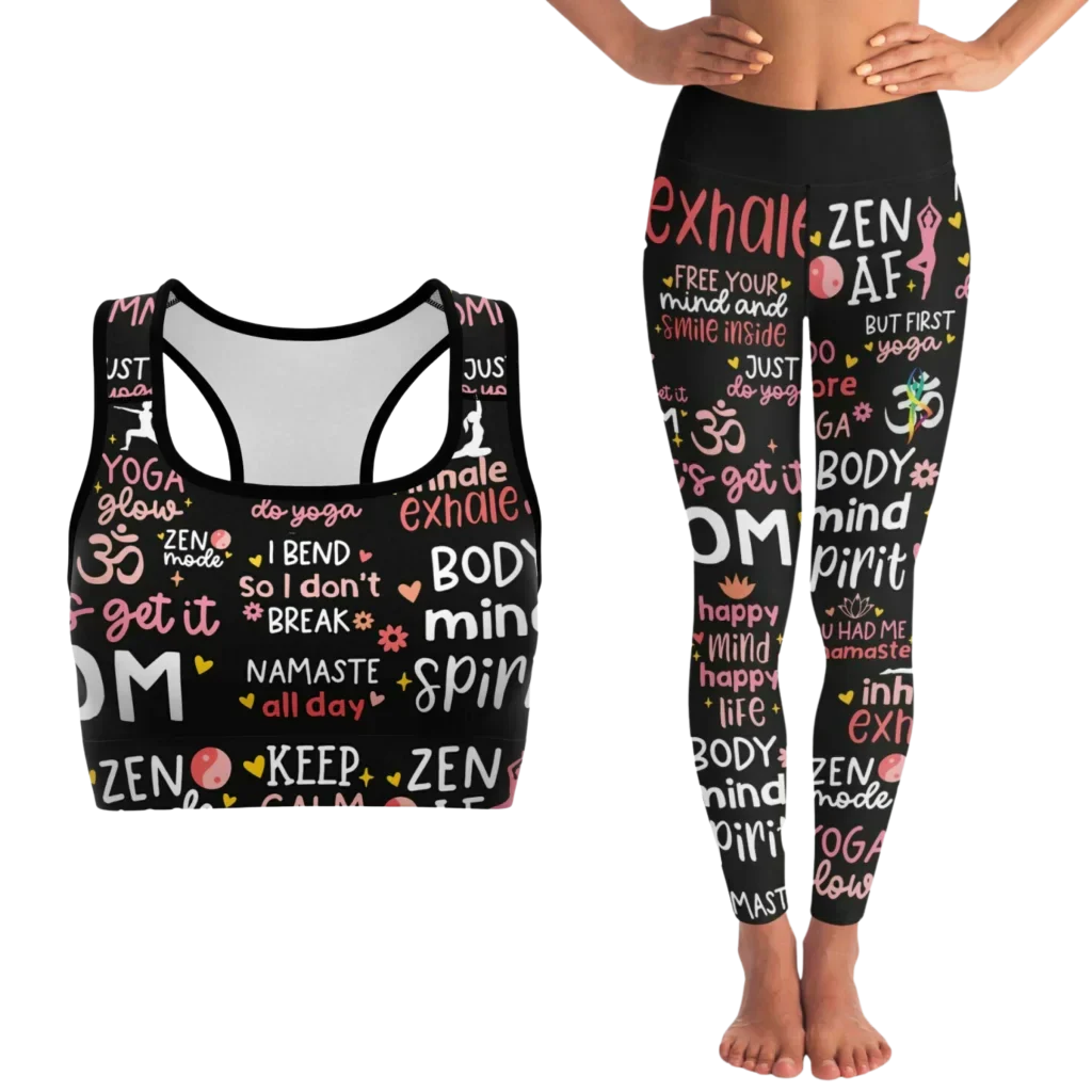 Mantra Print Yoga Bra And Pants Set - XS / XS