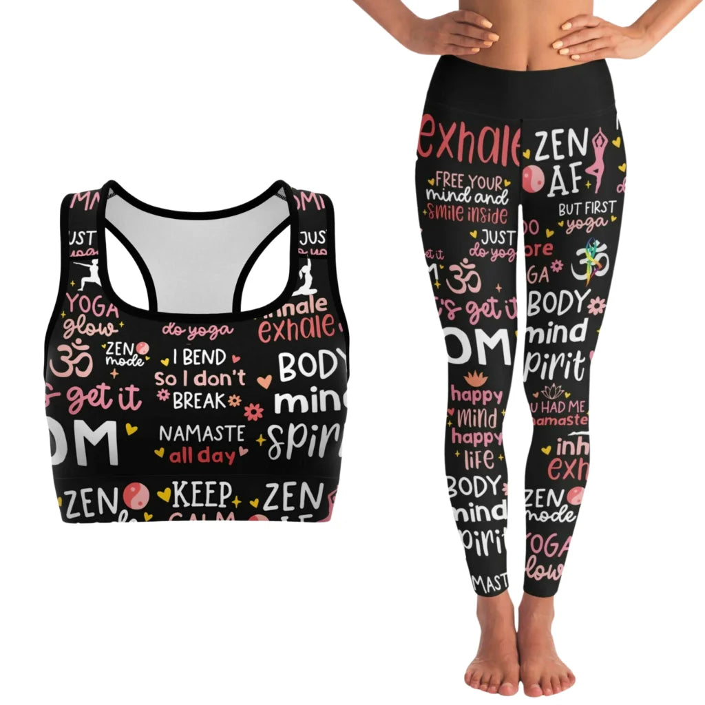 Mantra Print Yoga Bra And Pants Set - XS / XS