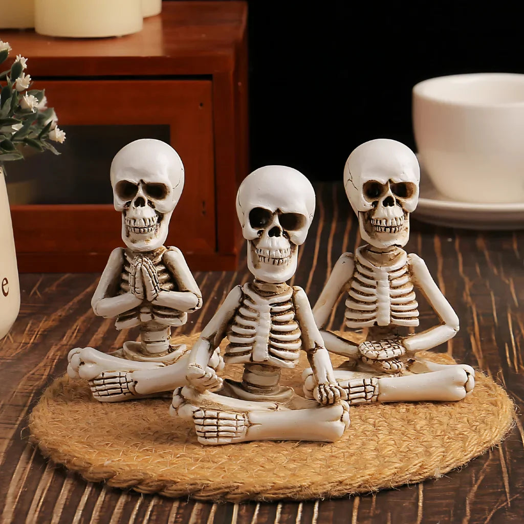 Meditative Skeleton Statue Set For Unique Decor