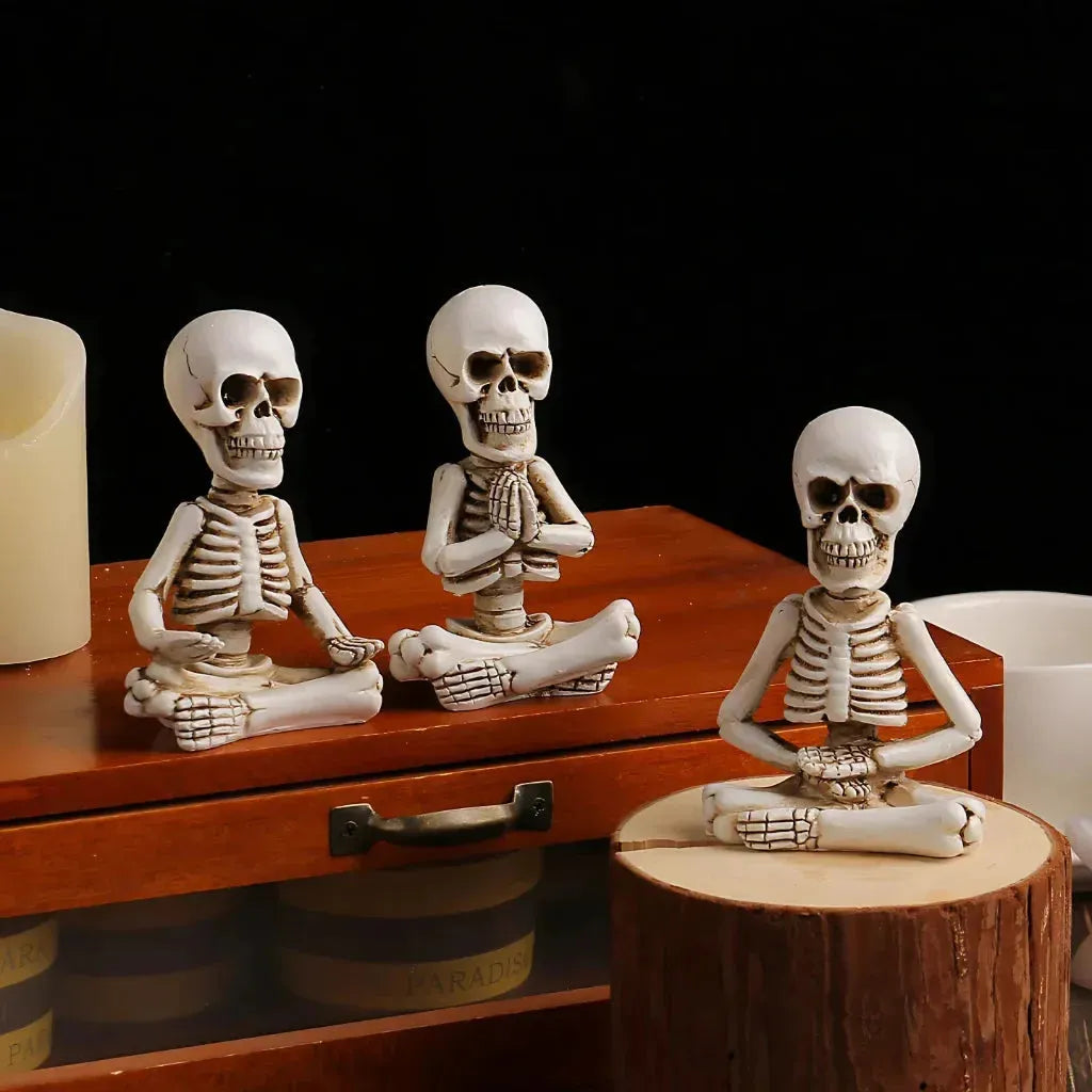 Meditative Skeleton Statue Set For Unique Decor