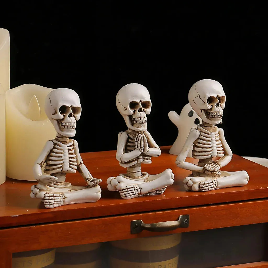 Meditative Skeleton Statue Set For Unique Decor