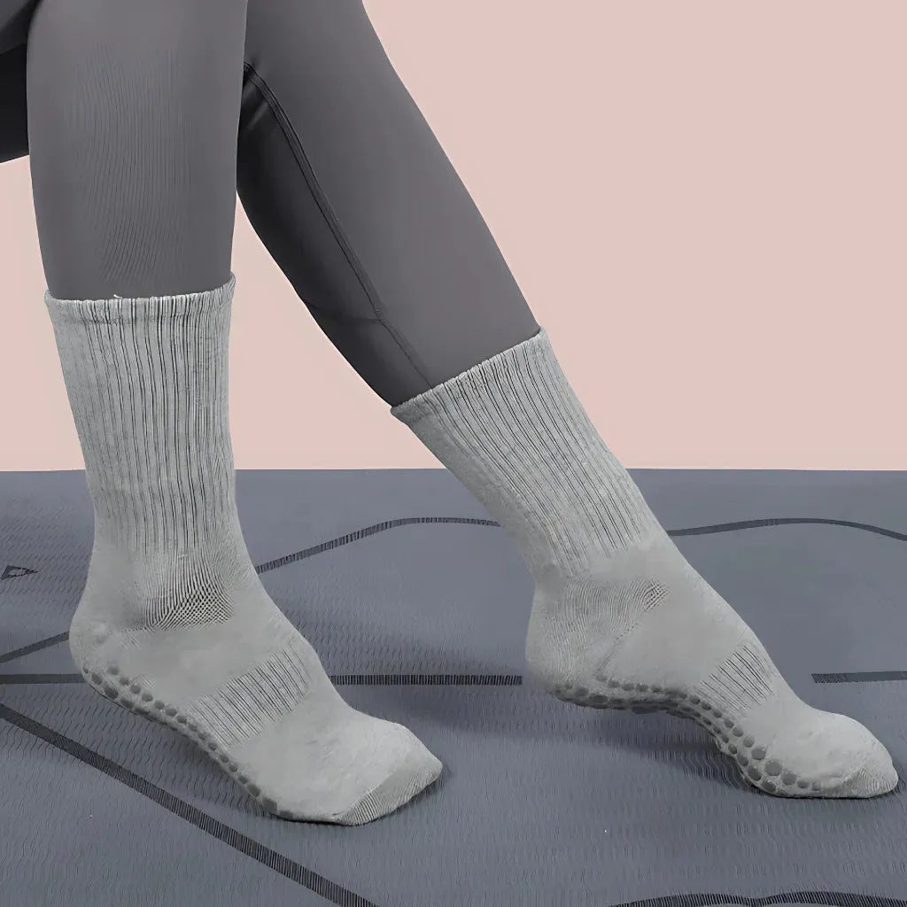 Mid Calf Grip Socks Yoga Comfort Fit For Women - Gray / one size