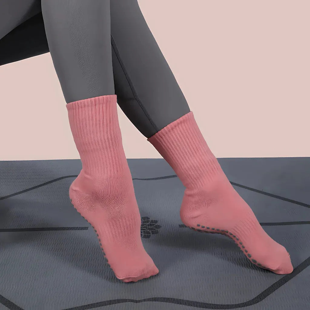 Mid Calf Grip Socks Yoga Comfort Fit For Women - Pink / one size
