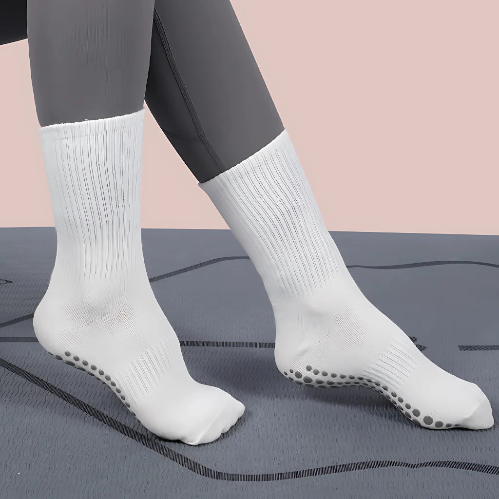 Mid Calf Grip Socks Yoga Comfort Fit For Women - White / one size