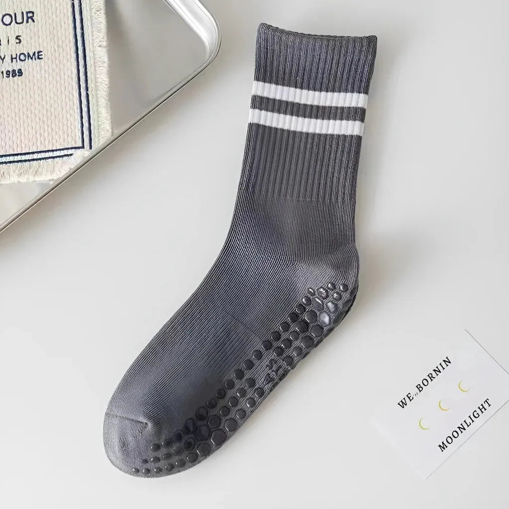 Mid Calf Grippy Socks Yoga For Year Round Comfort - Gray / one size