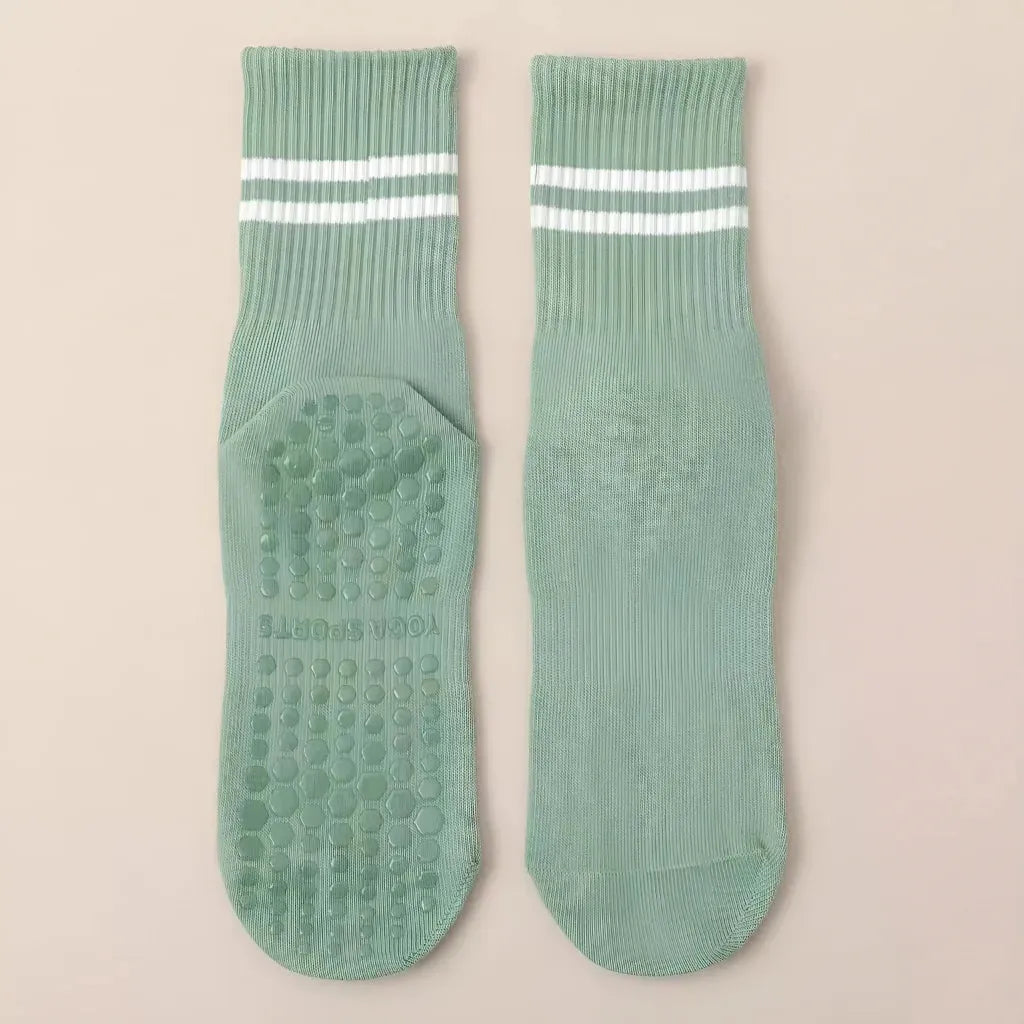 Mid Calf Grippy Socks Yoga For Year Round Comfort - Light Green / one size