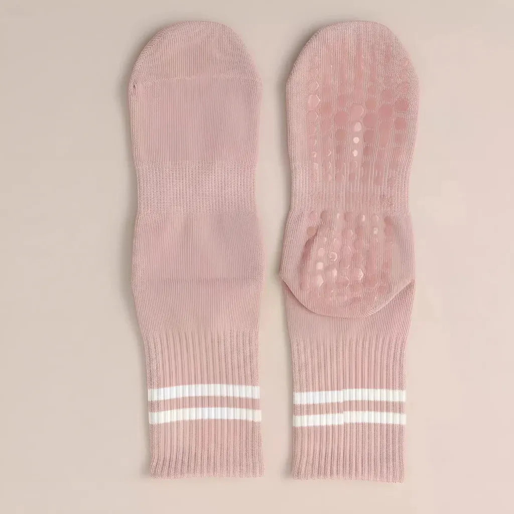 Mid Calf Grippy Socks Yoga For Year Round Comfort - Pink / one size