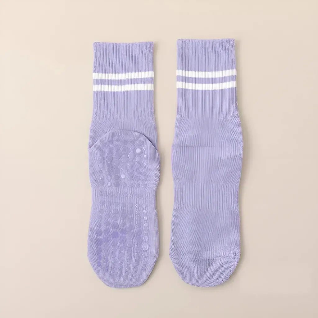 Mid Calf Grippy Socks Yoga For Year Round Comfort - Purple / one size