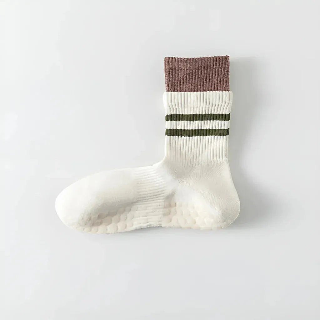 Mid Calf Pilates Grip Socks For Women’s Studio Flow - Beige / one size