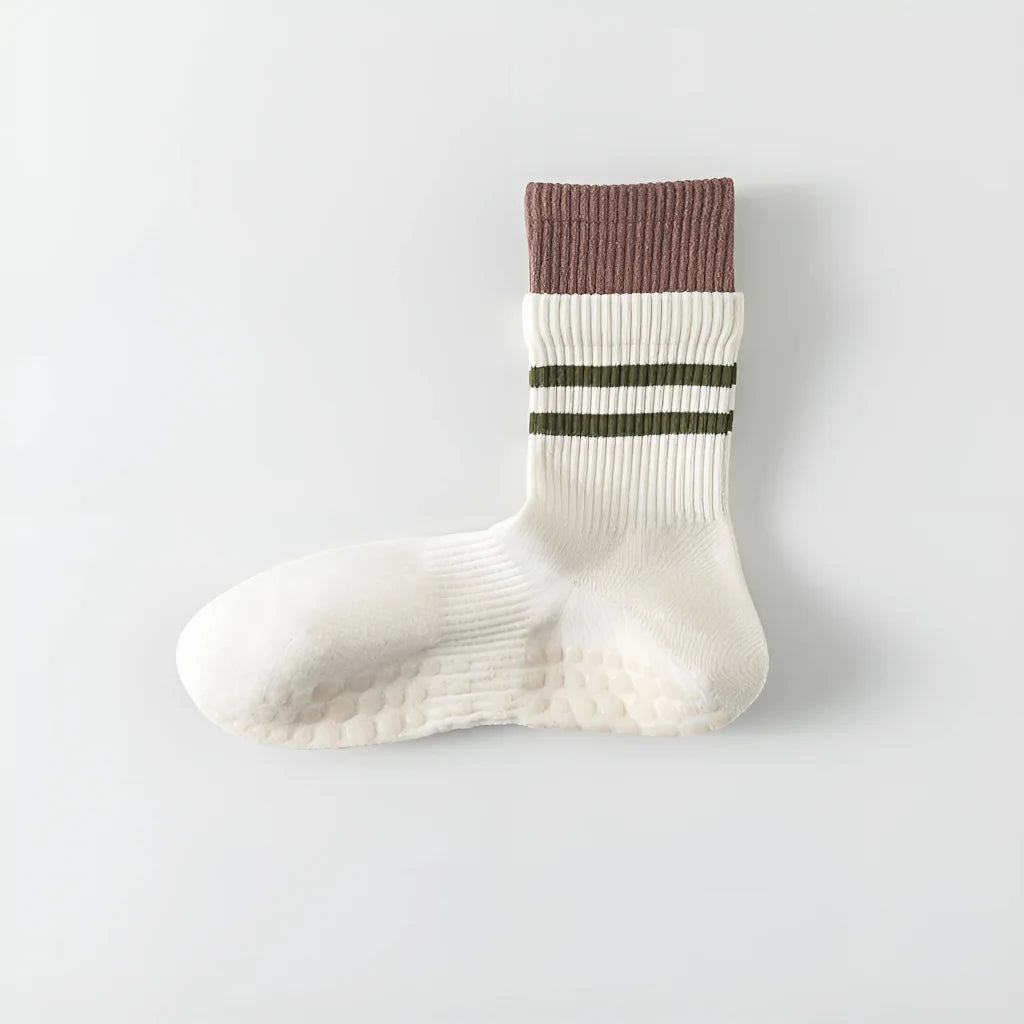 Mid Calf Pilates Grip Socks For Women’s Studio Flow - Beige / one size
