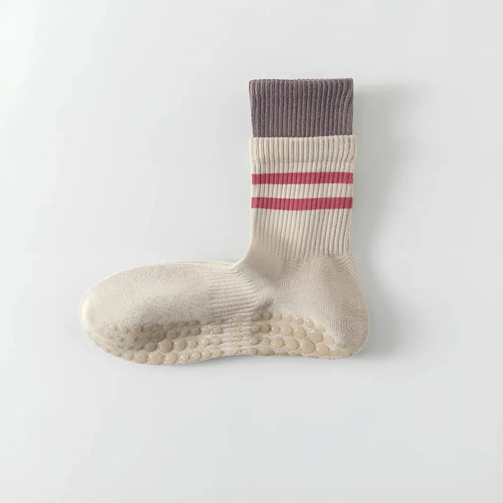 Mid Calf Pilates Grip Socks For Women’s Studio Flow - Khaki / one size