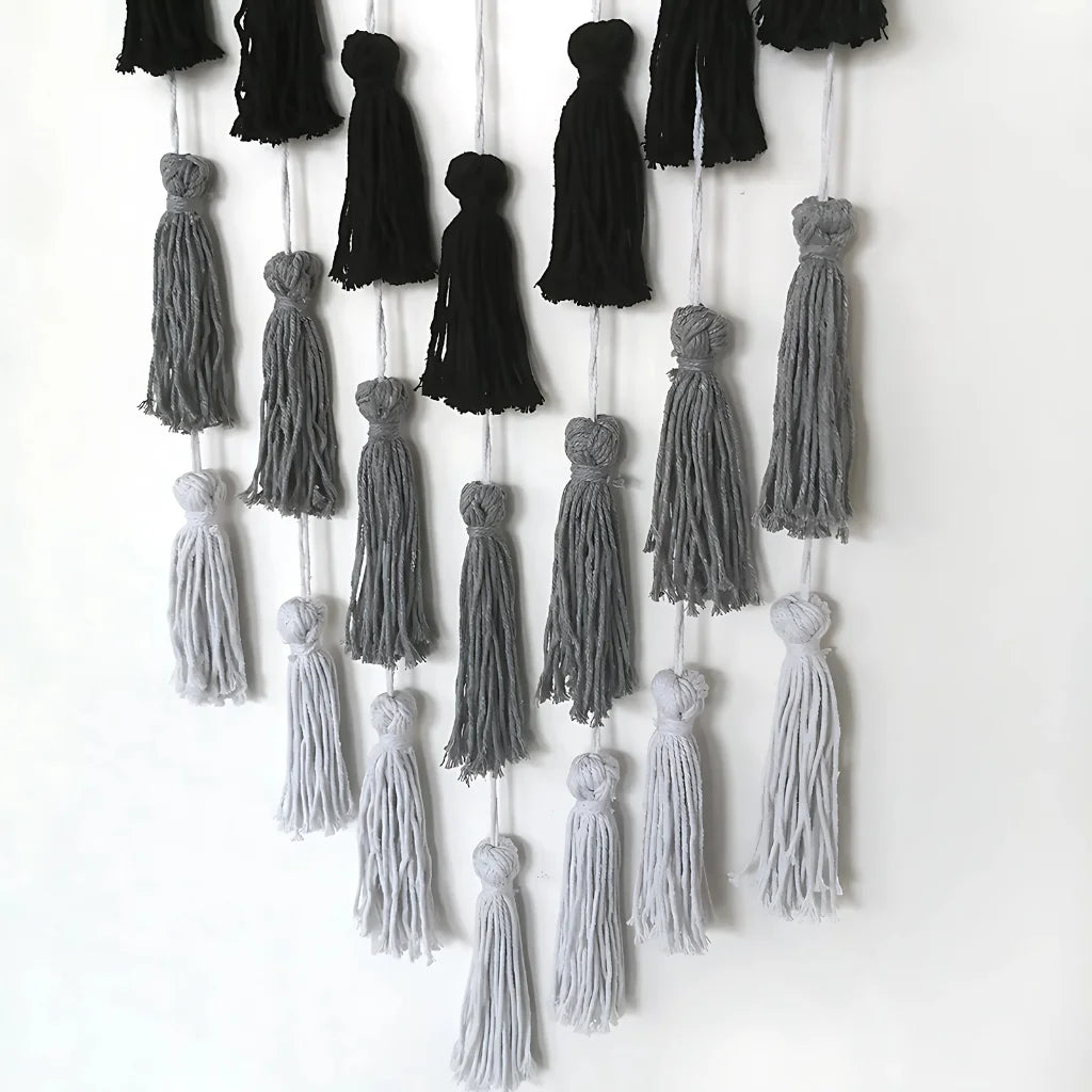 Minimalist Boho Woven Wall Art With Tassel Detailing - Mixed colors