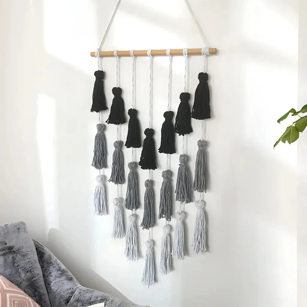 Minimalist Boho Woven Wall Art With Tassel Detailing - Mixed colors