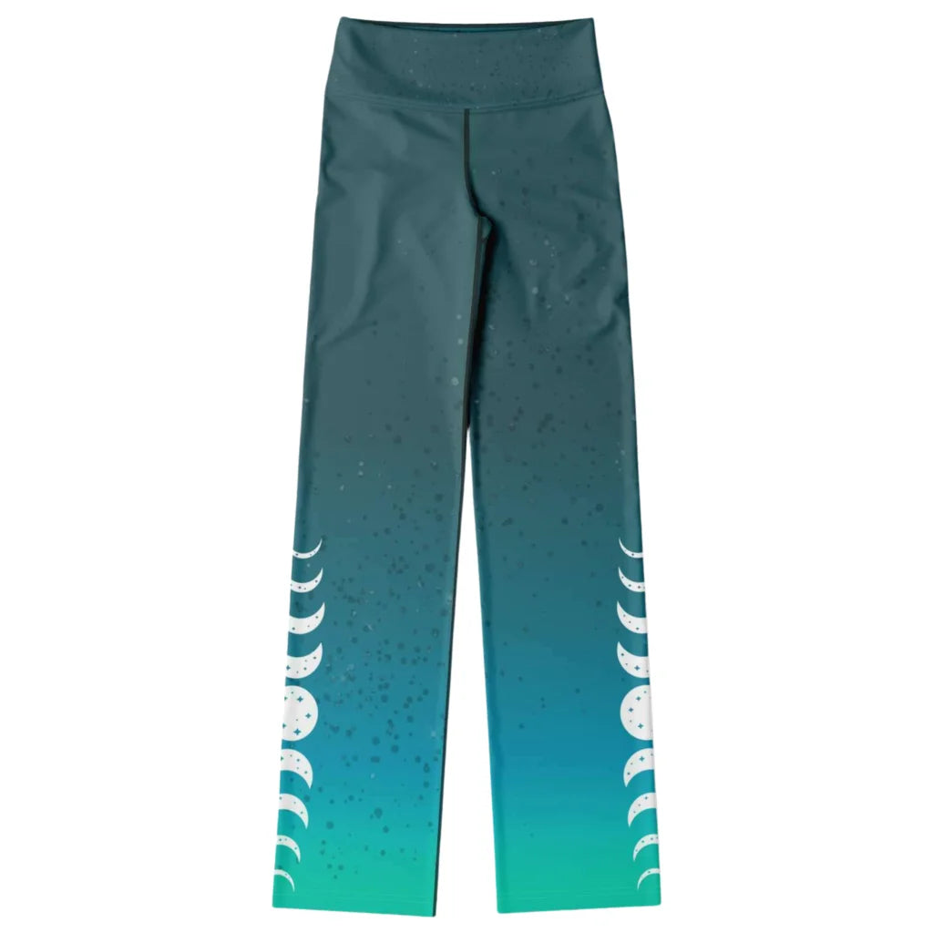Moon Phase Flare Yoga Leggings In Turquoise Gradient