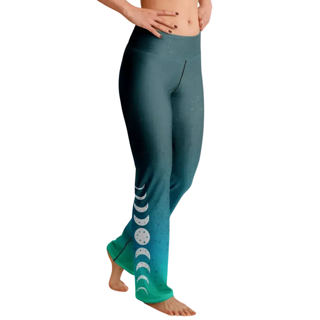 Moon Phase Flare Yoga Leggings In Turquoise Gradient
