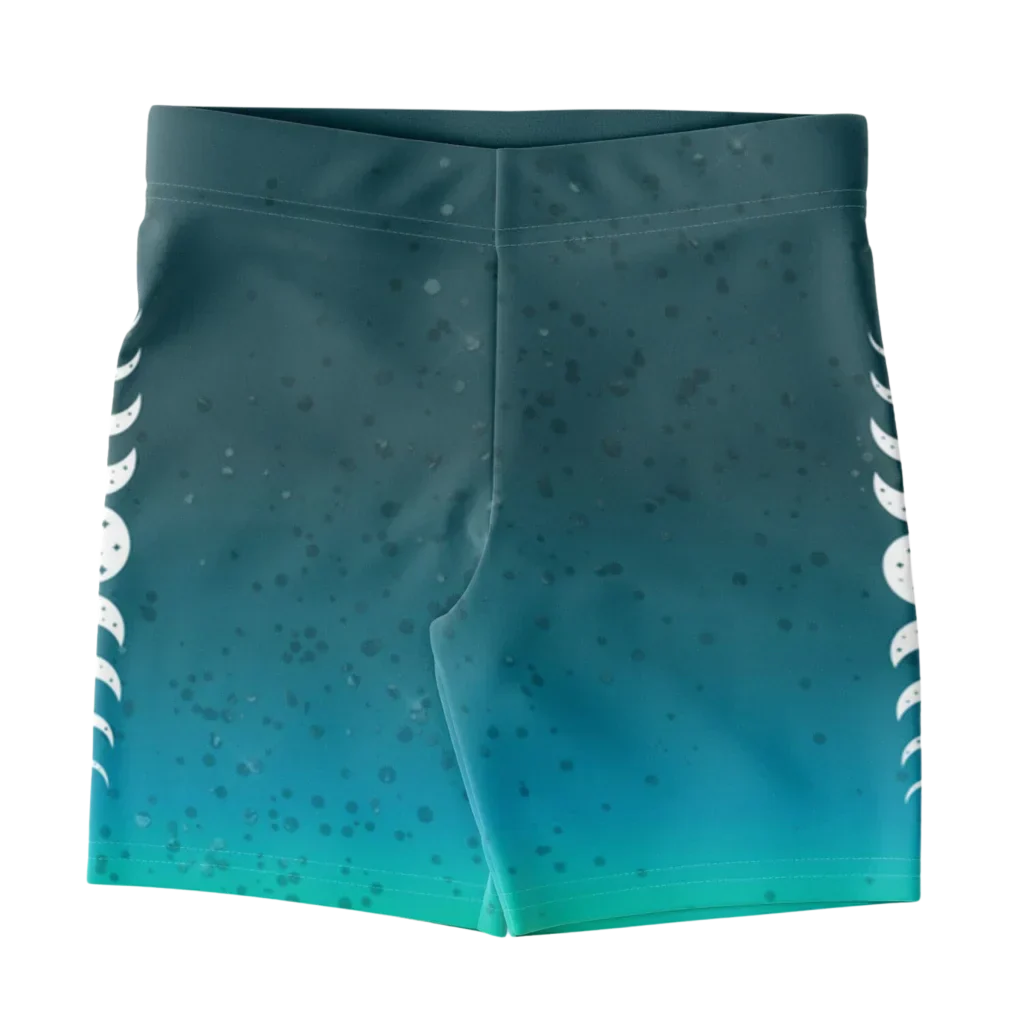 Moon Phase Gradient Shorts For Yoga In Teal Blue