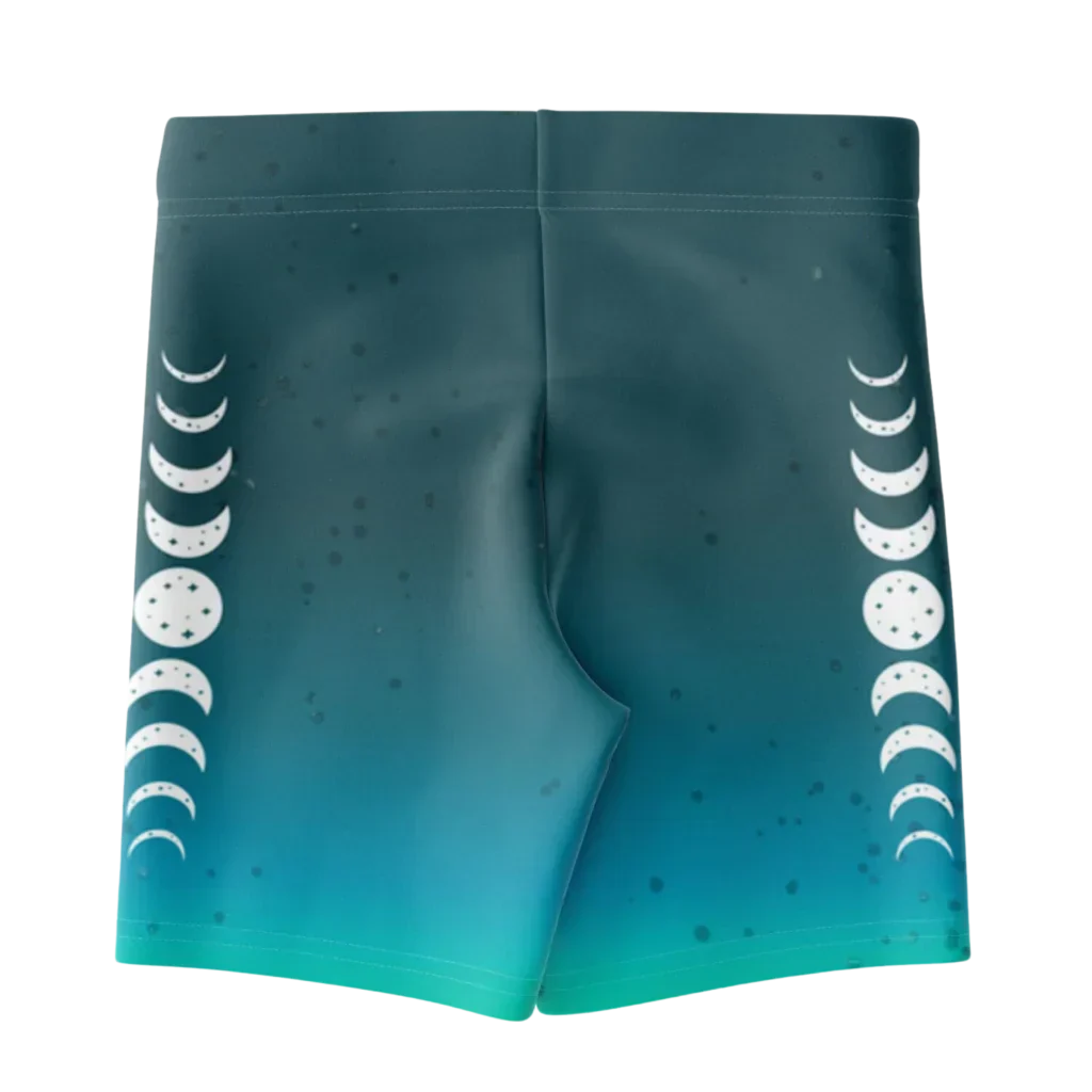 Moon Phase Gradient Shorts For Yoga In Teal Blue