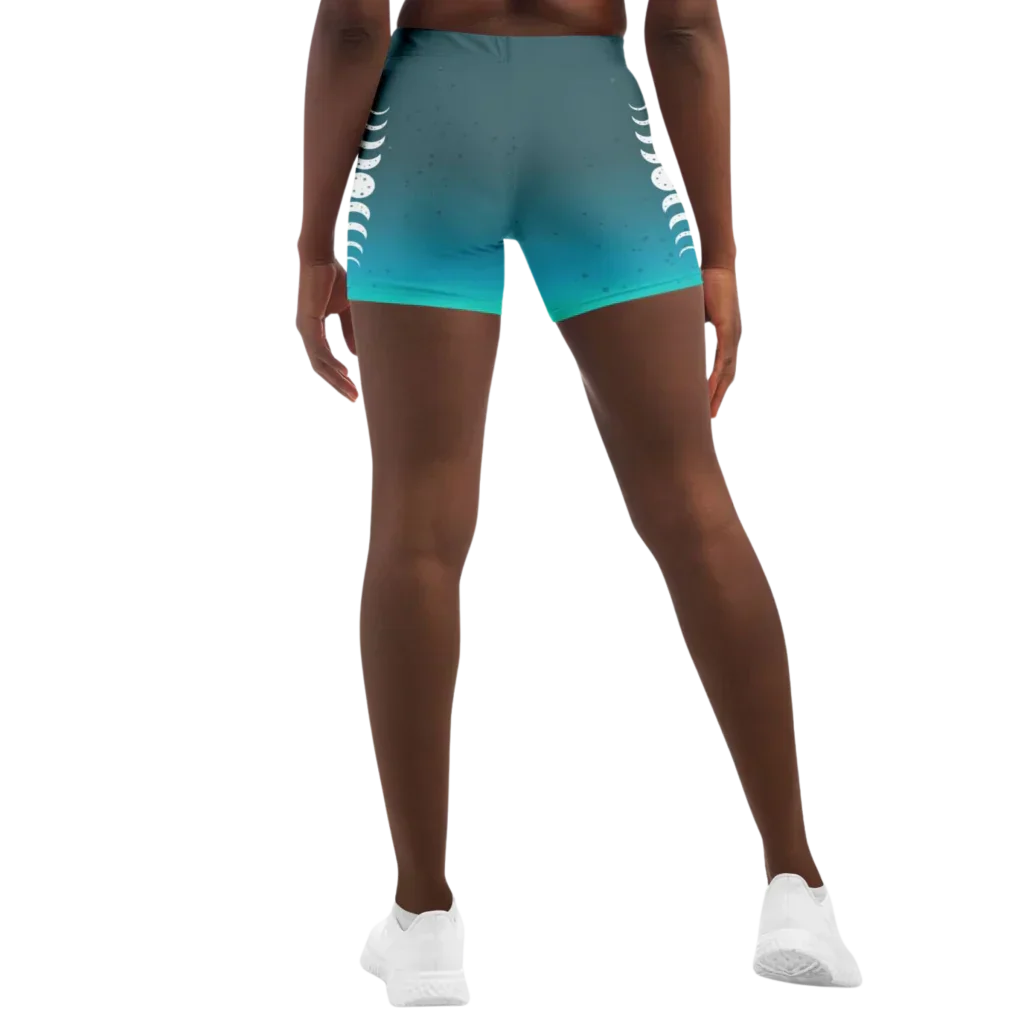 Moon Phase Gradient Shorts For Yoga In Teal Blue