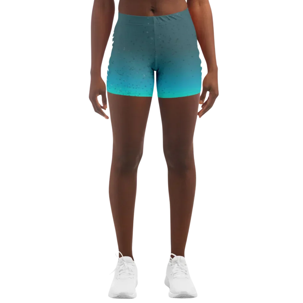 Moon Phase Gradient Shorts For Yoga In Teal Blue