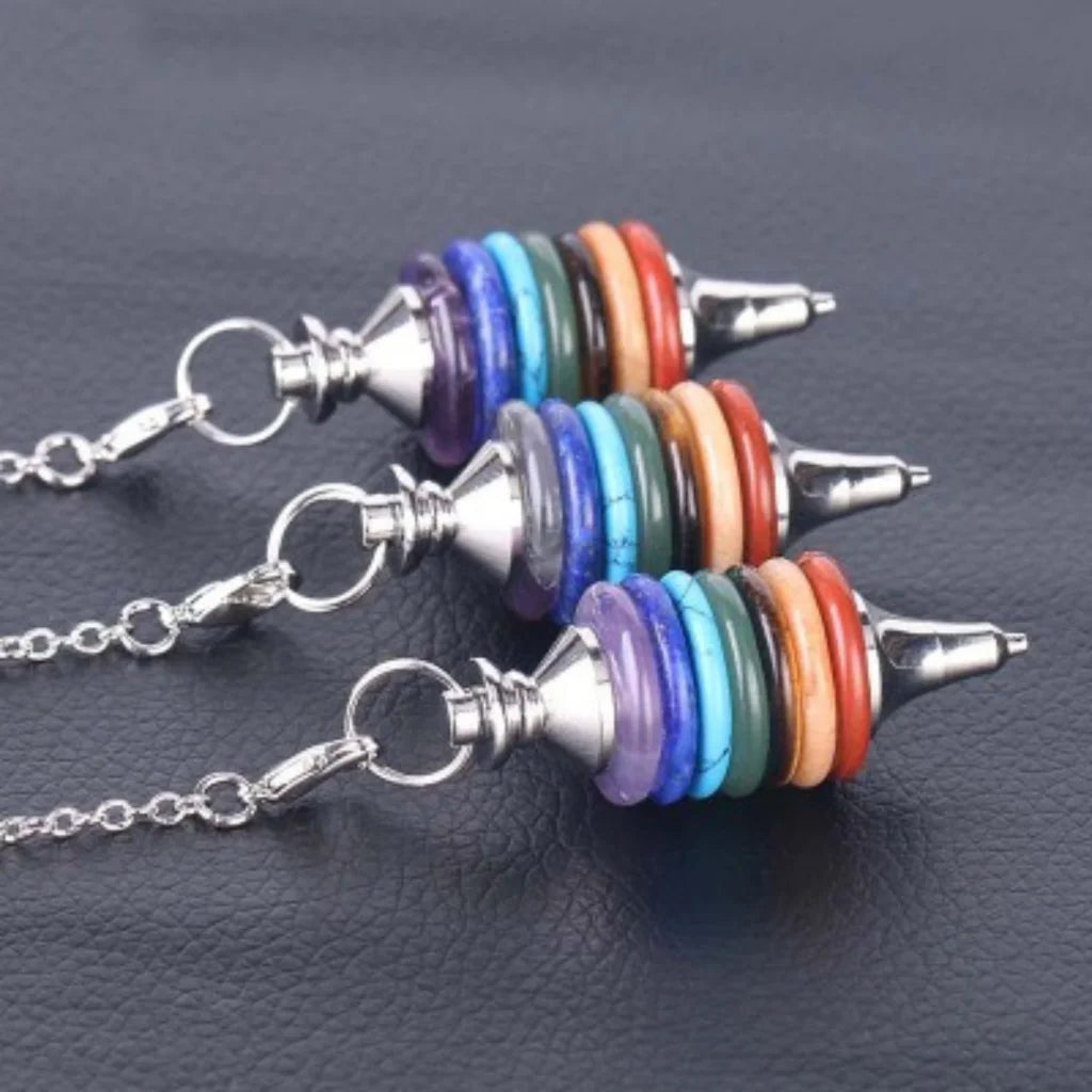 Multi-Stone Crystal Pendulum Dowsing Necklace - Seven Chakras
