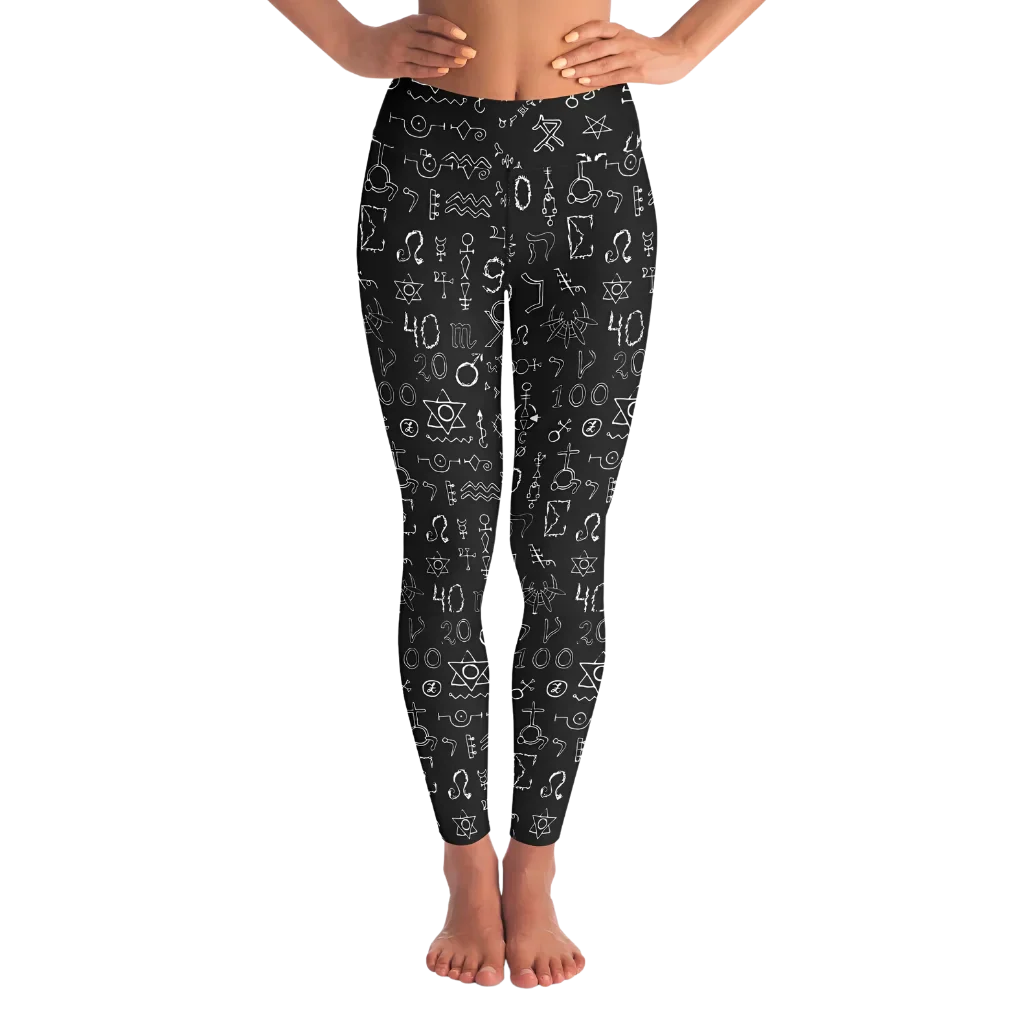 Mystic Alchemy Print Legging Black With Sacred Symbols - XS