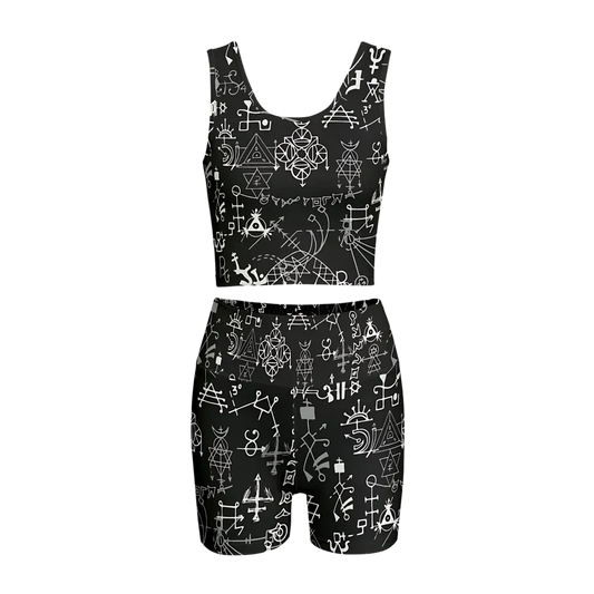 Mystic Alchemy Print Yoga Set Shorts For Women - S